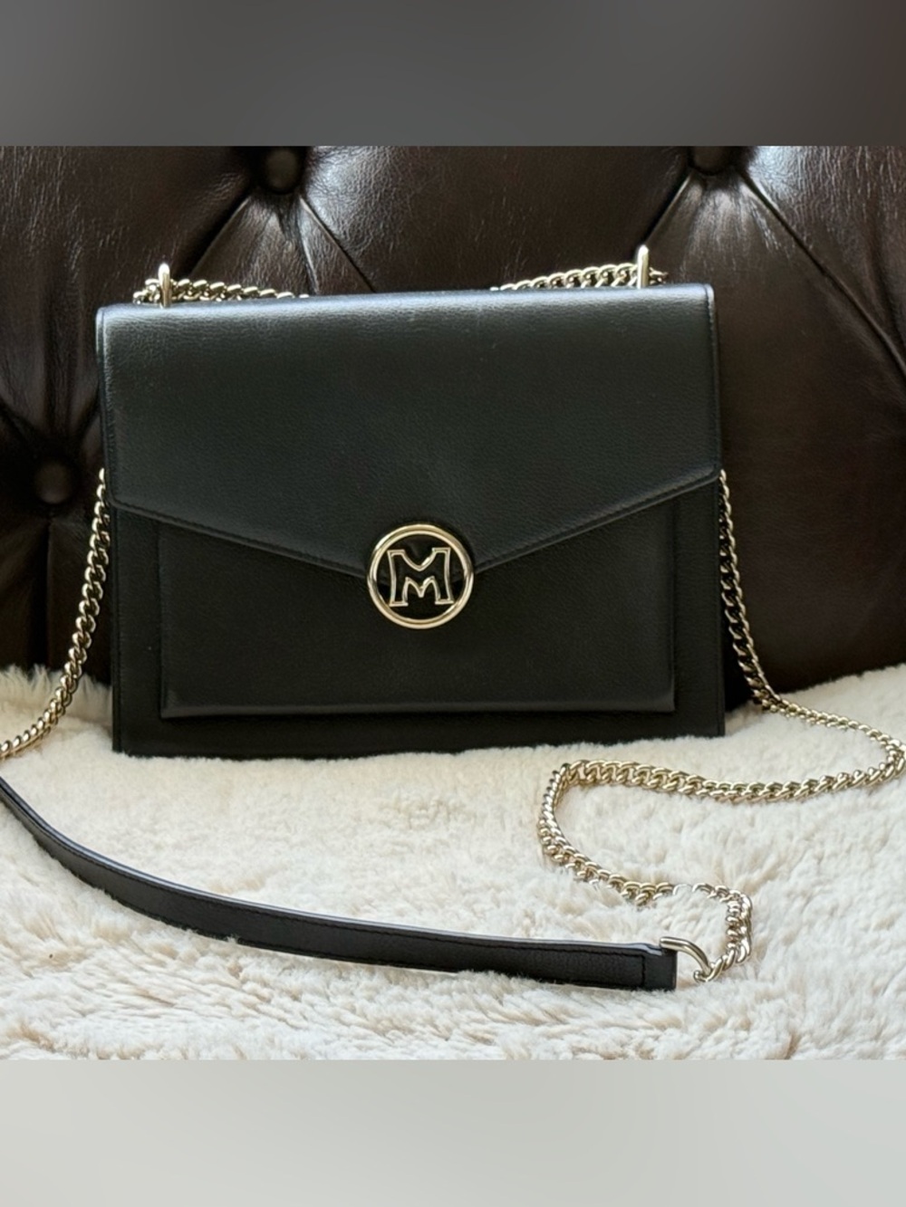 Metro City EUV Black Leather Chain Quiet Luxury Shoulder Cross Bag